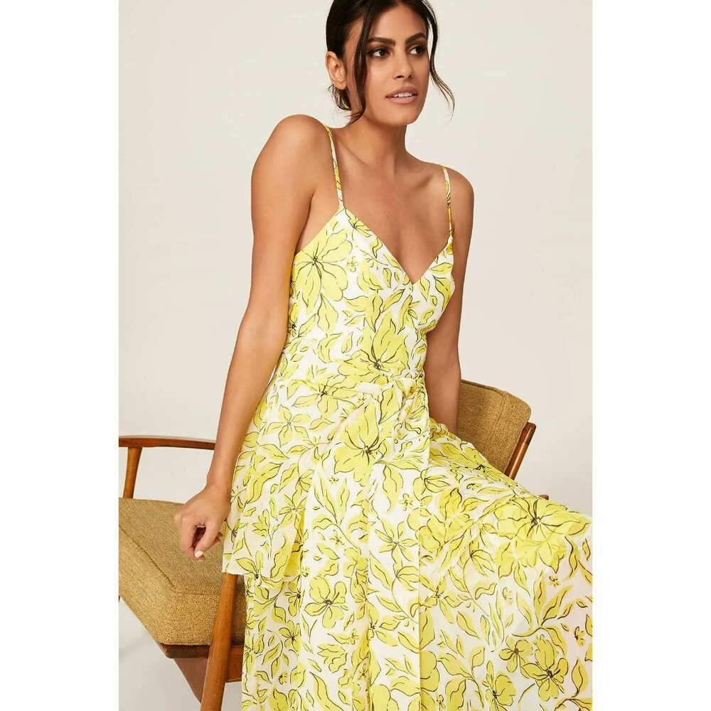 17. Badgley Mischka Yellow Mixed Print Dress US 0 - Picture 4 of 5